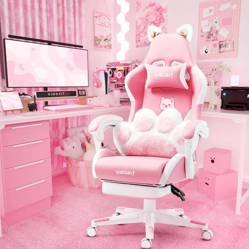 Pink Gaming Chair With Cat Paw - Pc Gaming Quotes のレビューと価格