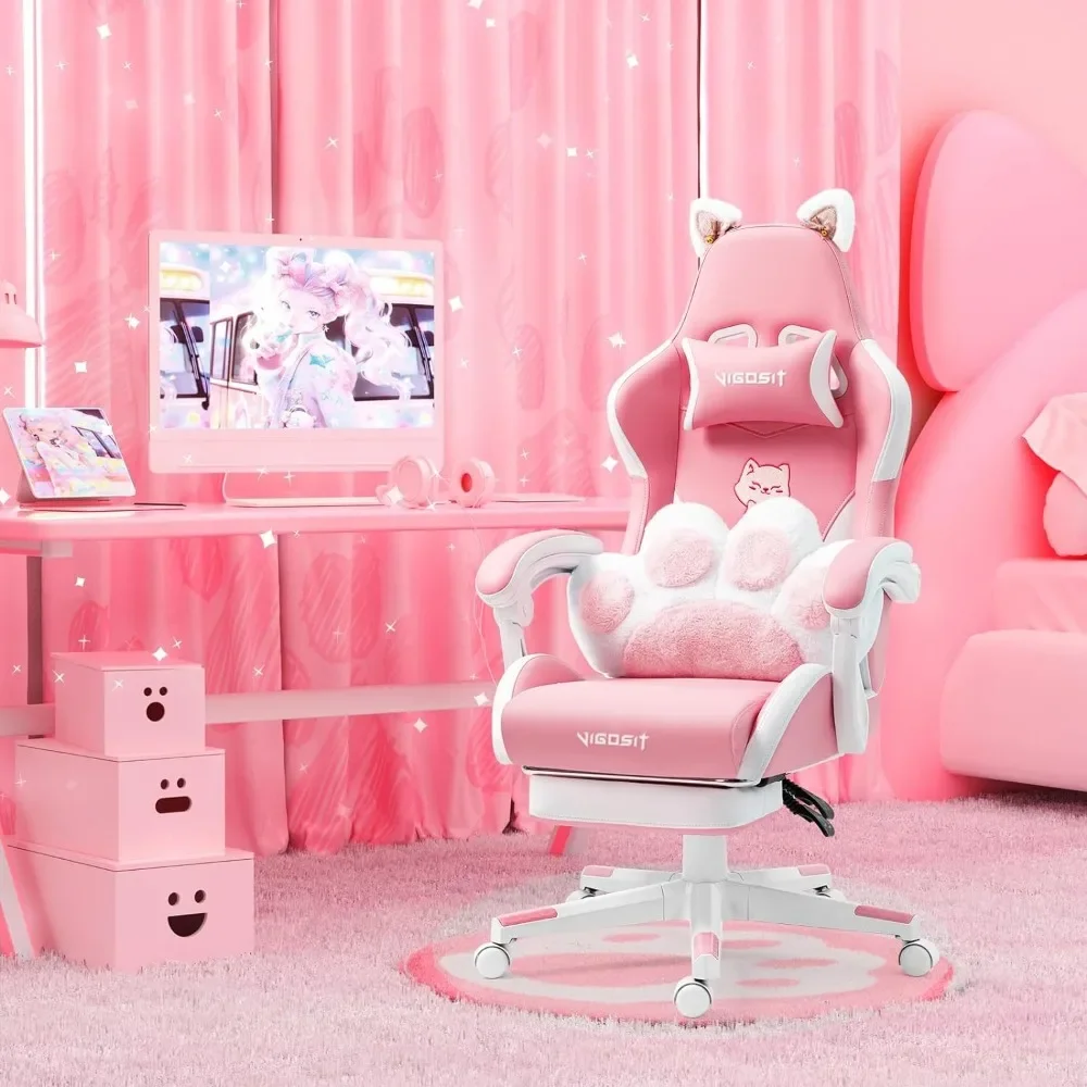 Pink Gaming Chair With Cat Paw - Pc Gaming Quotes のレビューと価格