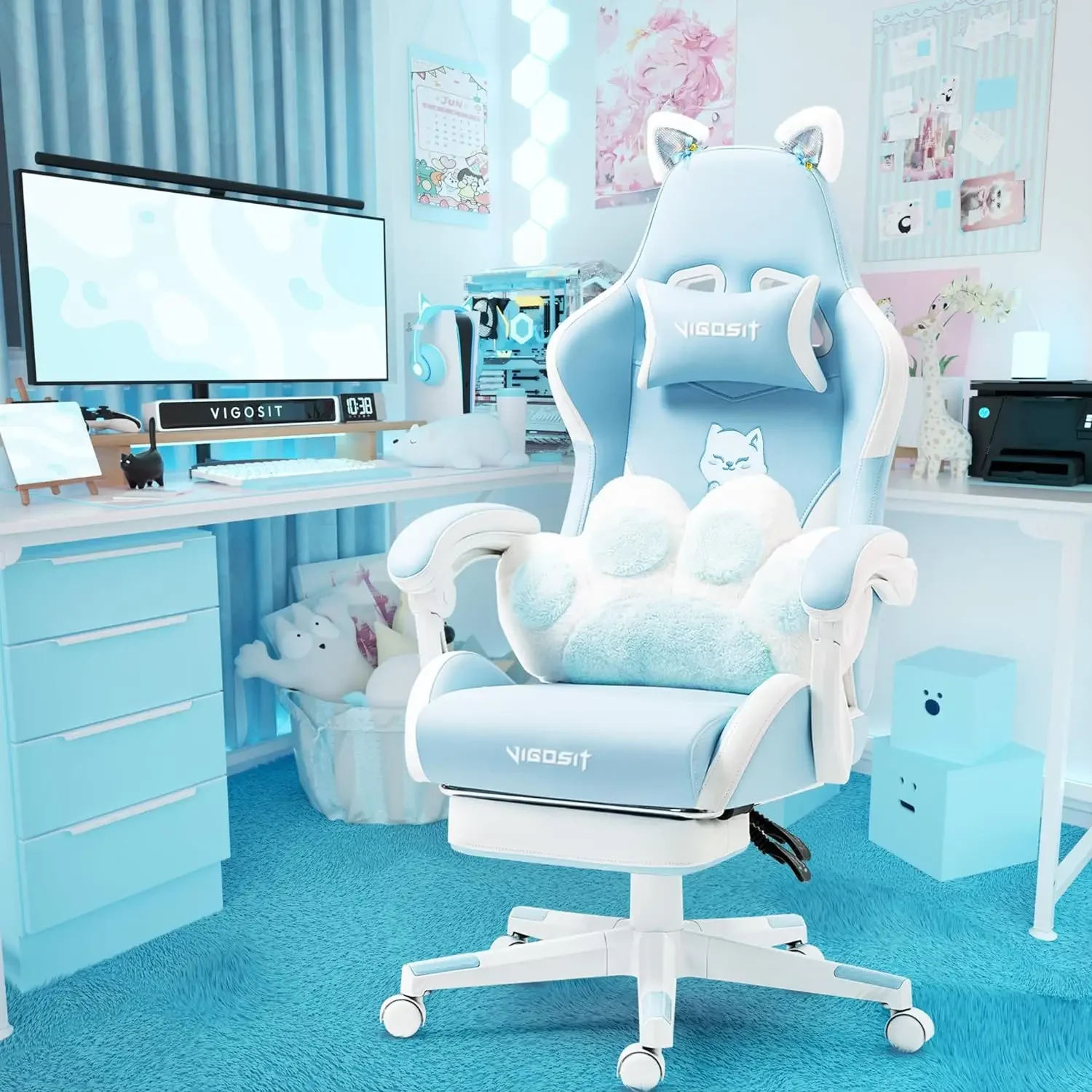 Pink Gaming Chair With Cat Paw - Pc Gaming Quotes のレビューと価格
